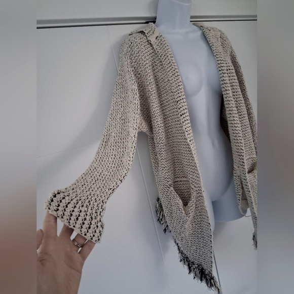 Free People/ Love Me Tender/ Hooded Knit Cardigan/ Fringe/ Size US XS - Picture 7 of 12